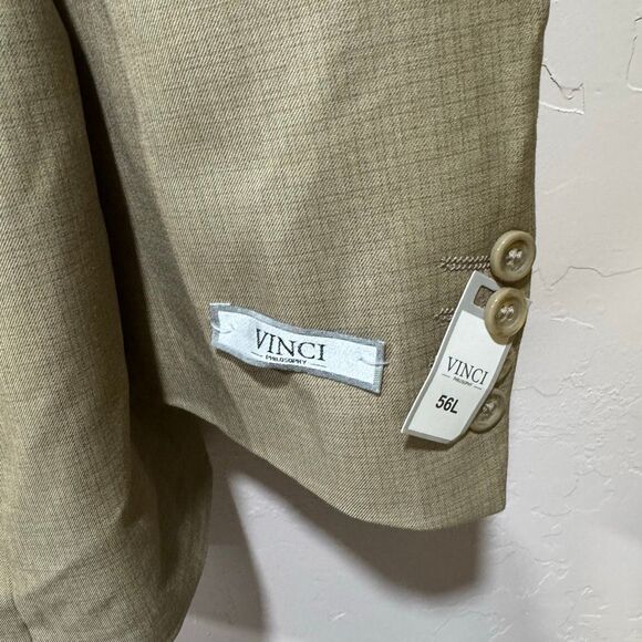 VINCI Men's Taupe Textured Weave 2-Button Classic-Fit Suit - NEW 56 Long - Picture 5 of 13